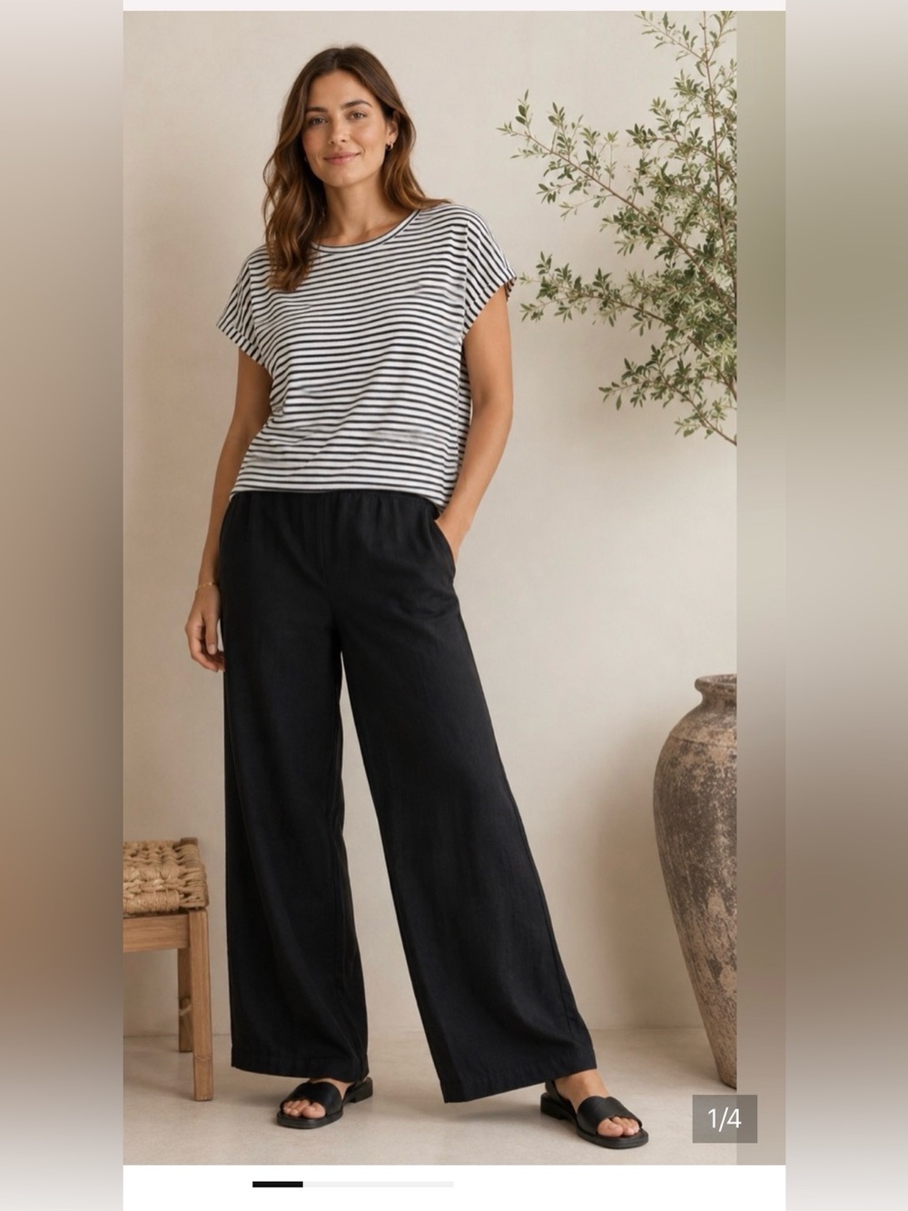 Eileen Fisher Organic Cotton Slub Stripe Boxy Crew Neck Tee Size xL